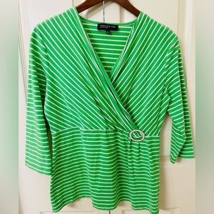 Jones New York Green Striped Blouse